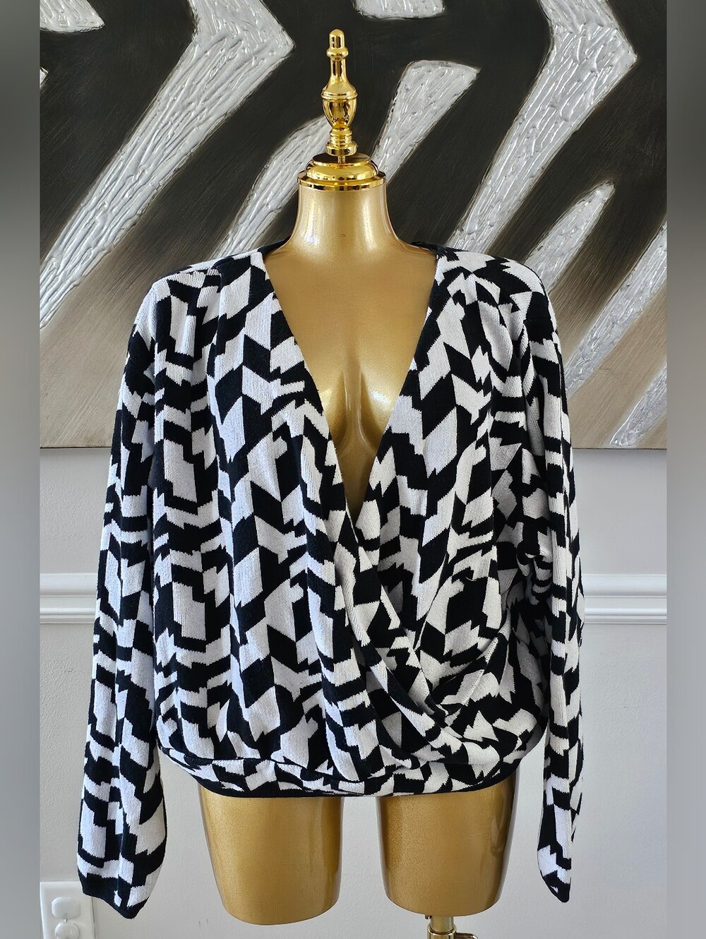 Future Collective Kahlana Barfield Brown Black White Wrap Sweater Top 2X